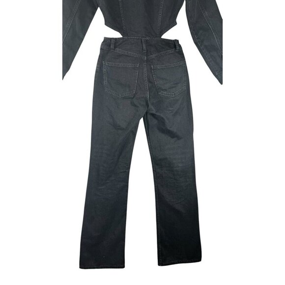 Zara XS Black Denim Jumpsuit Waist Cutouts Long Sleeve Classic Womens Jean - Picture 11 of 14